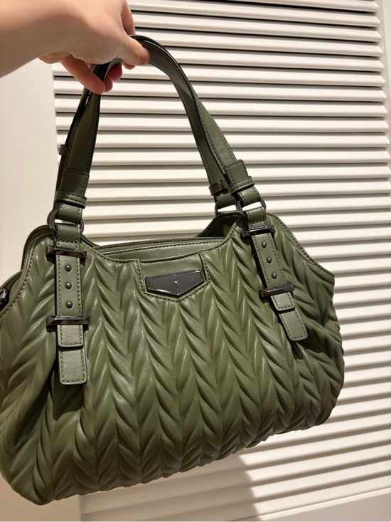 Simply Vera Vera Wang Handbags - Quilted Olive Shoulder Bag with Braided Texture